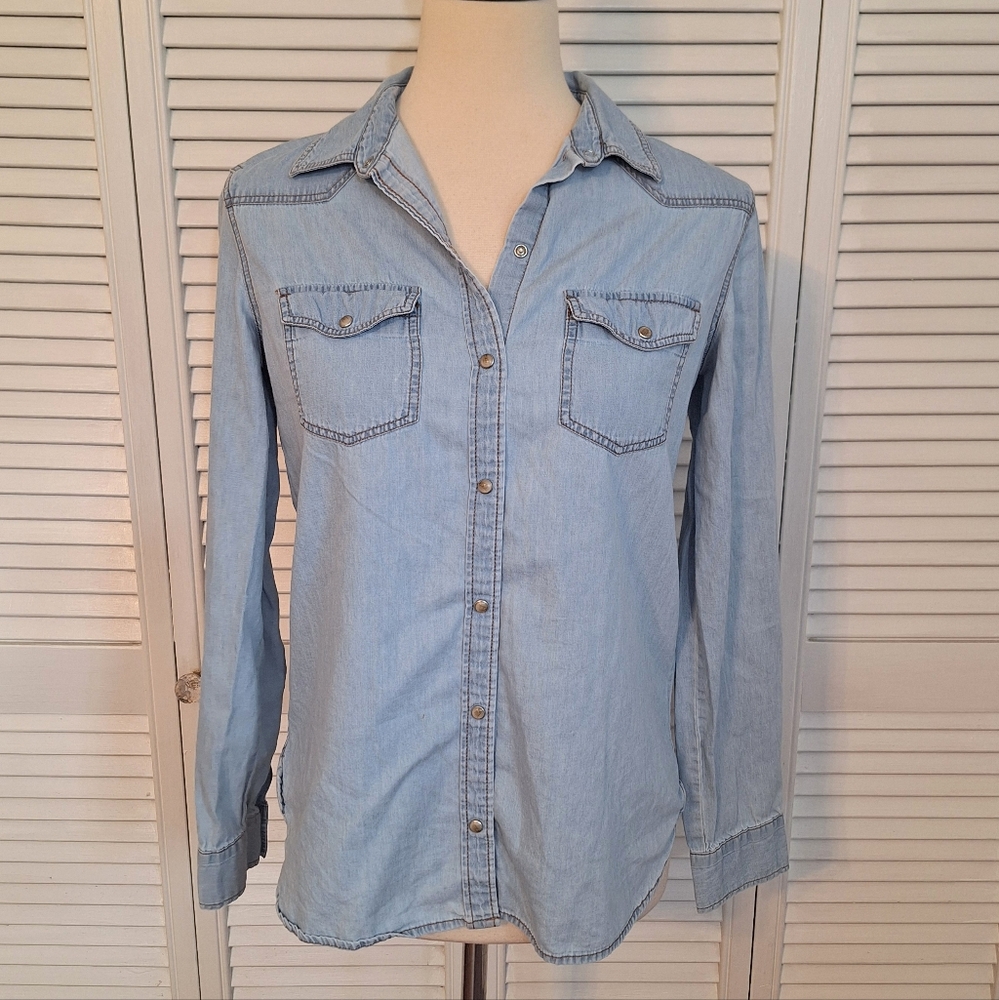 Zara Basic Light Blue Denim Button-Up Shirt Z1975 XS *C5 - Picture 2 of 5